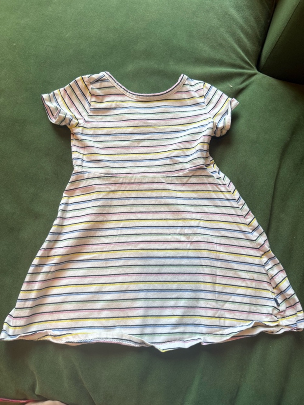 GAP Girls' Short Sleeve White Dress with Multi Colored Stripes